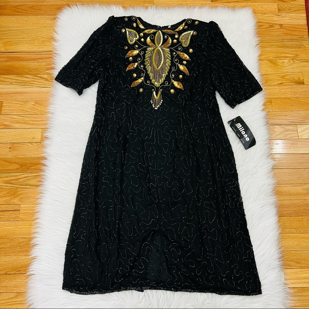 Milano Vintage 100% Silk Beaded Dress